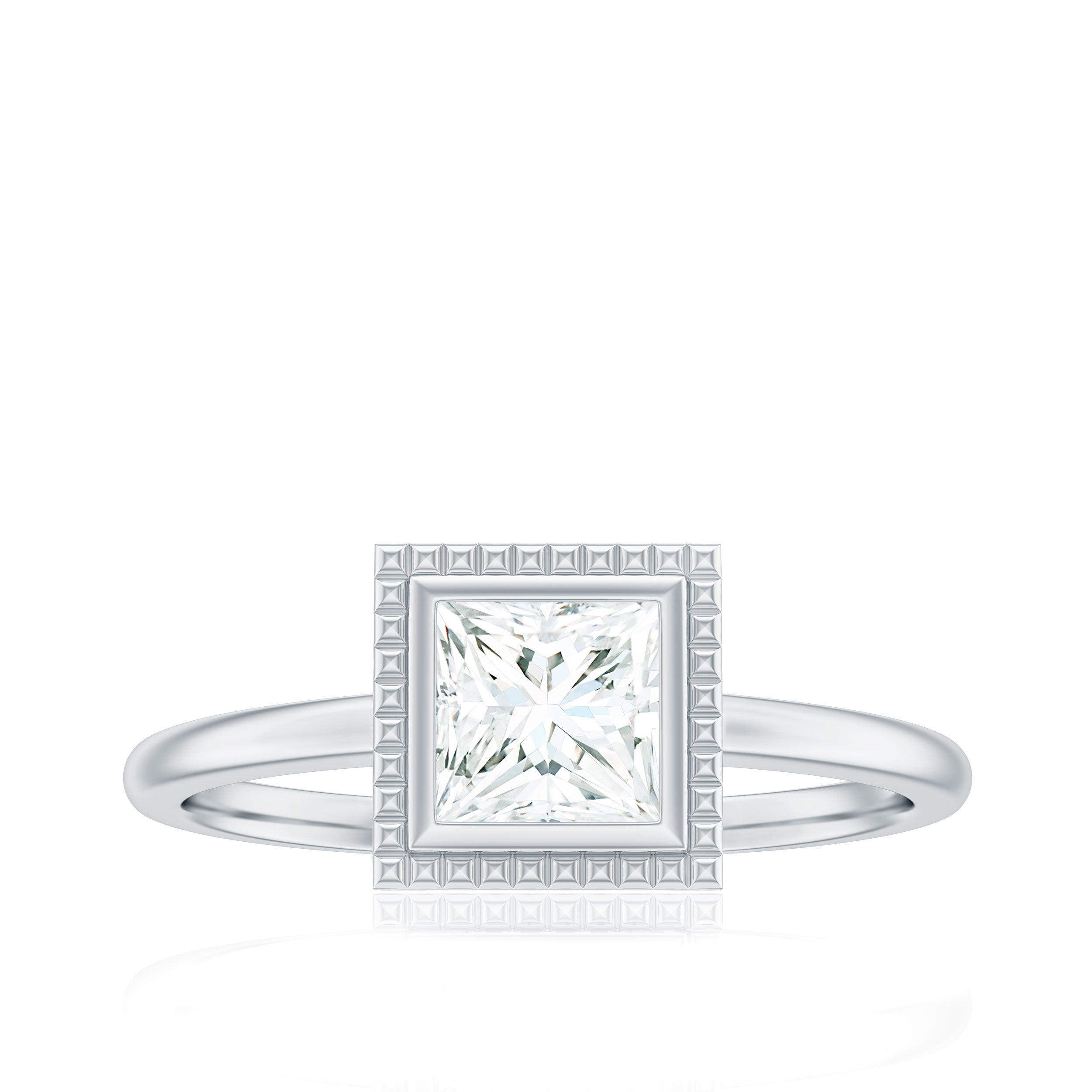 5mm Princess Cut Moissanite Solitaire Ring in Bezel Setting