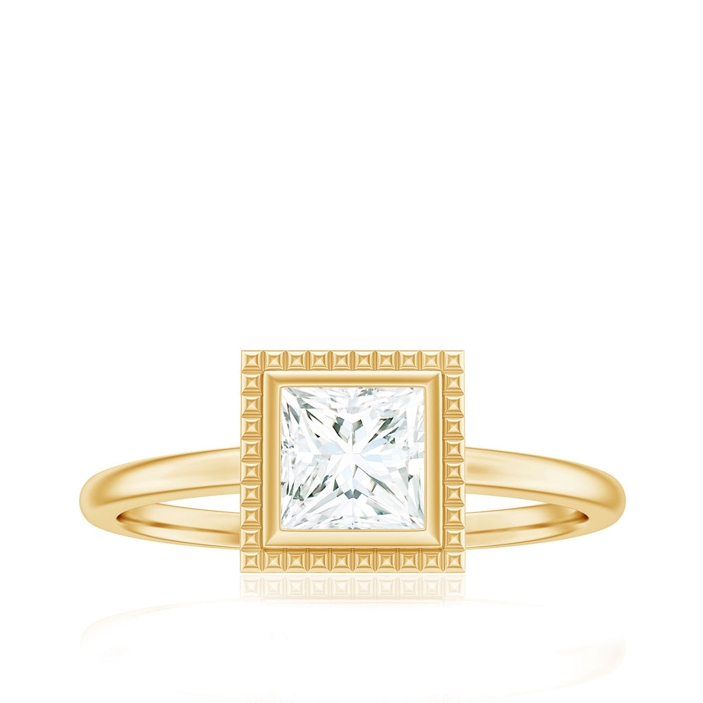 5mm Princess Cut Moissanite Solitaire Ring in Bezel Setting