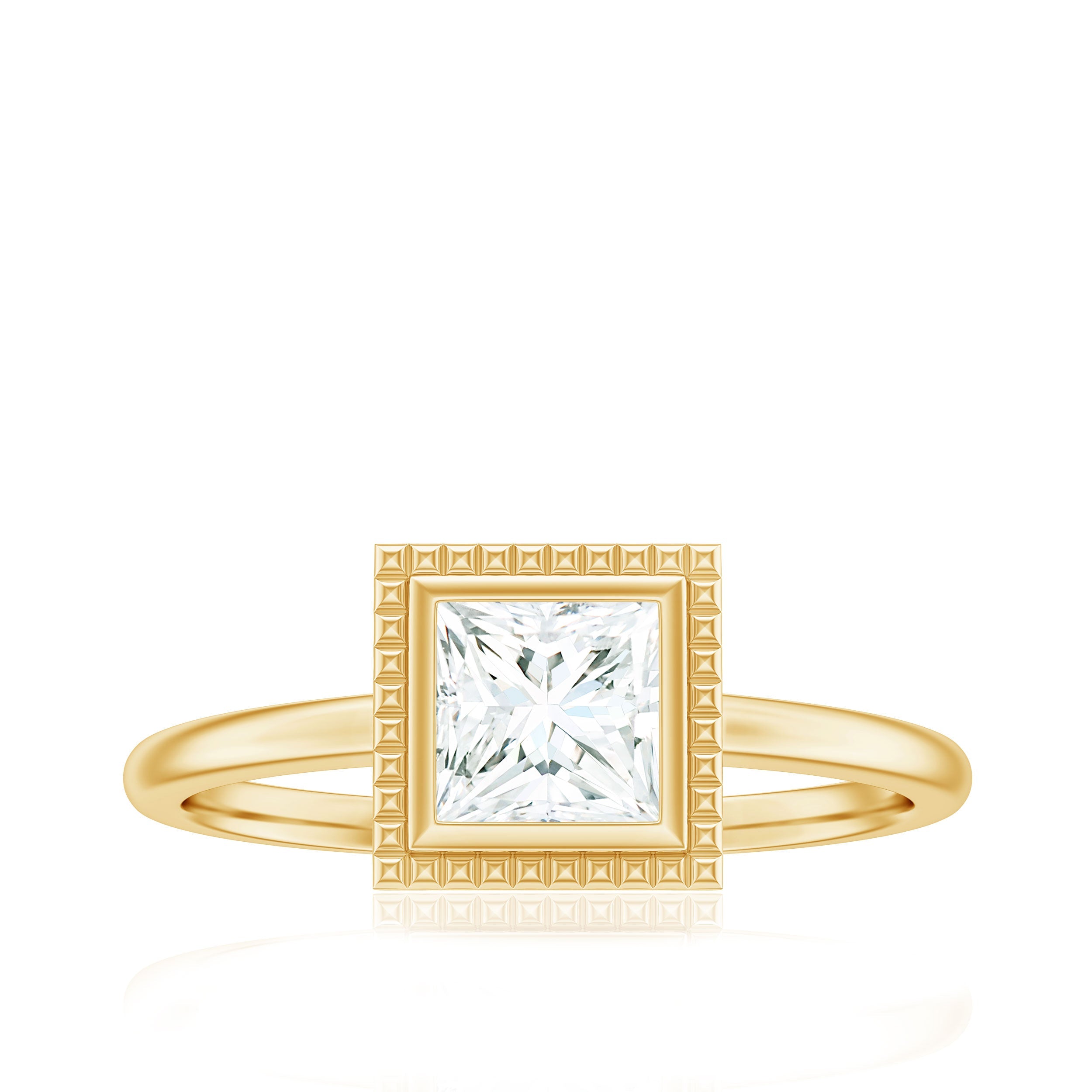 5mm Princess Cut Moissanite Solitaire Ring in Bezel Setting