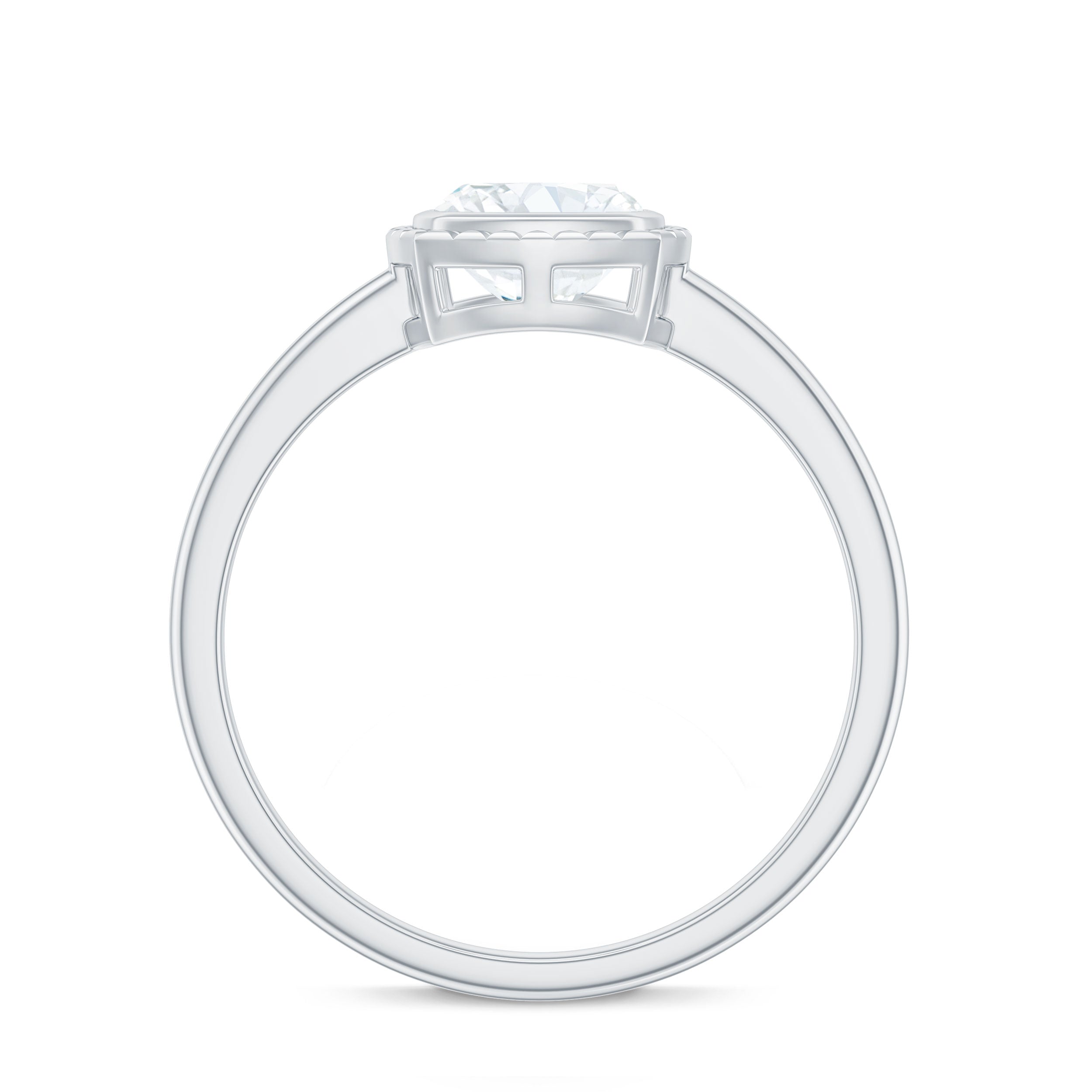 6mm Cushion Cut Moissanite Solitaire Ring in Bezel Setting