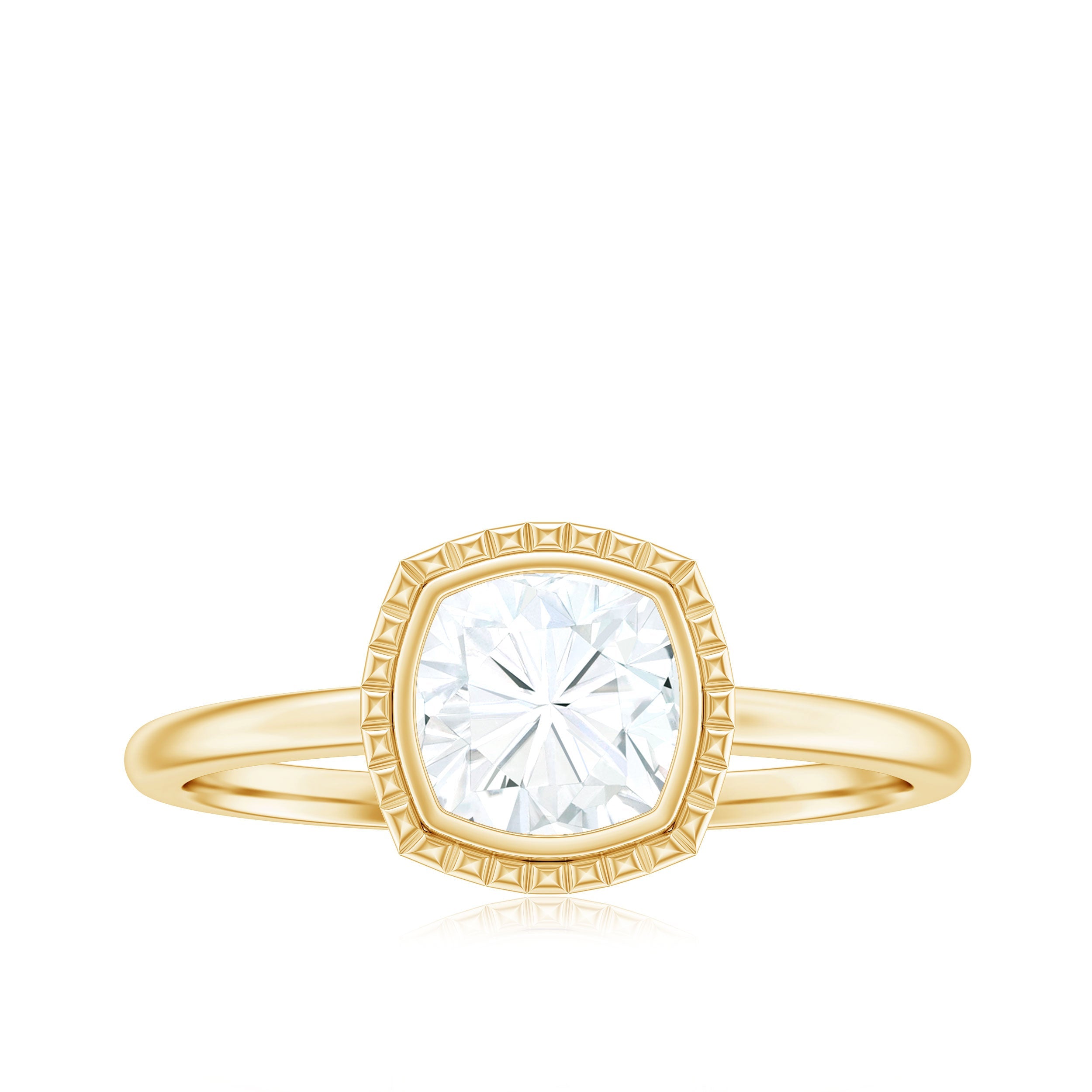 6mm Cushion Cut Moissanite Solitaire Ring in Bezel Setting