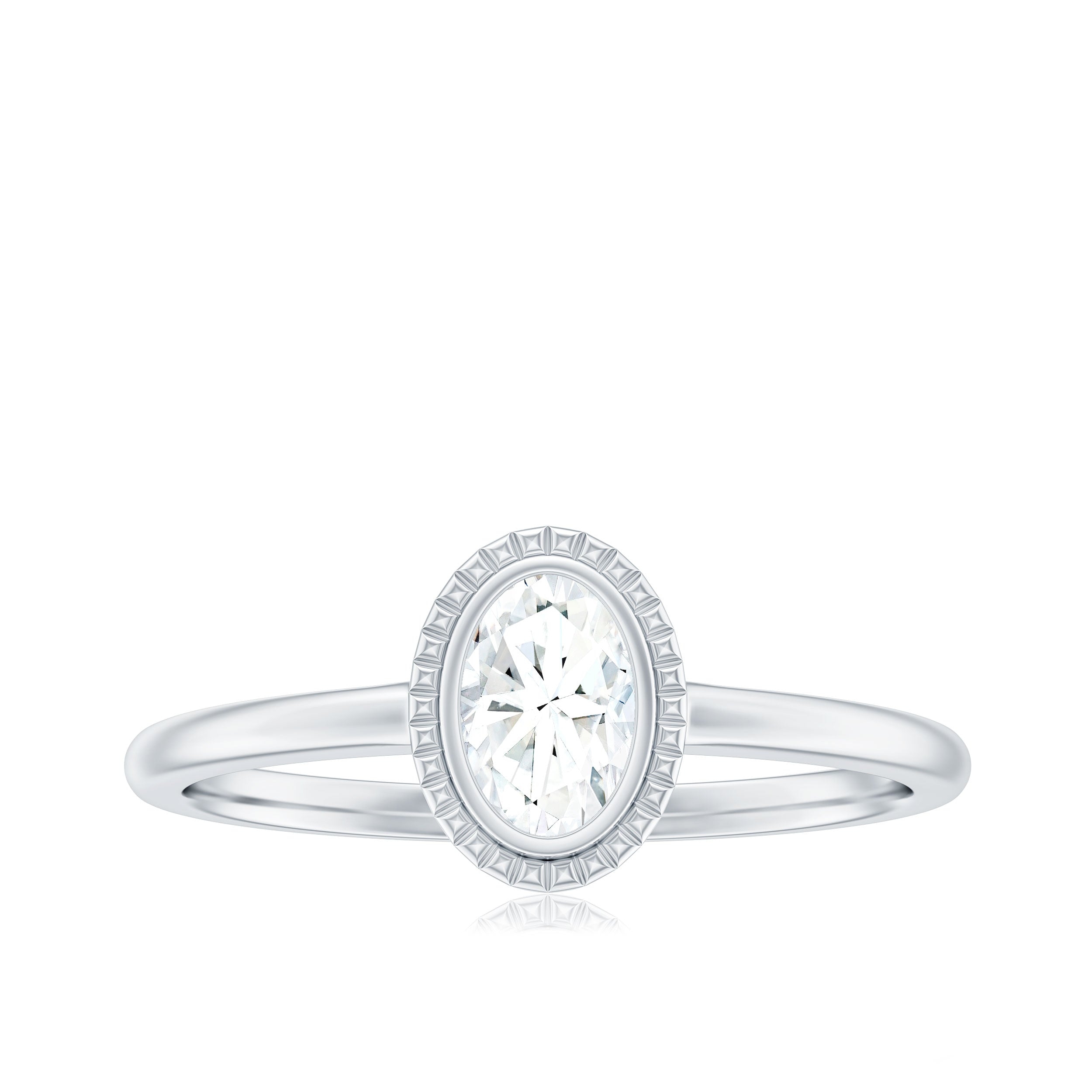 4X6mm Oval Cut Moissanite Solitaire Ring in Bezel Setting