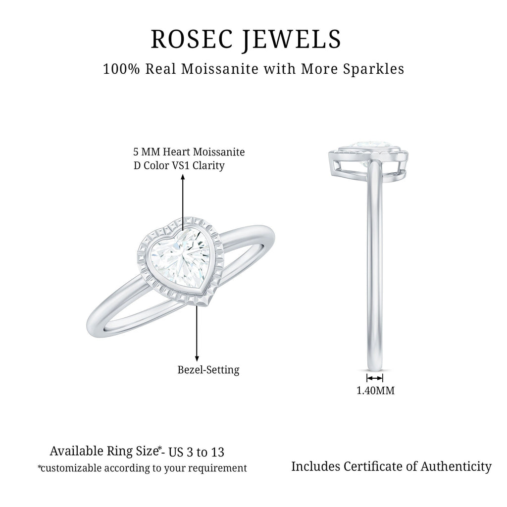5mm Moissanite Heart Promise Ring in Bezel Setting