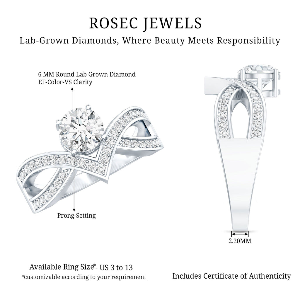Certified Lab Grown Diamond Designer Solitaire Engagement Ring