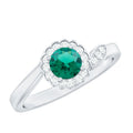 Nature Inspired Lab Grown Emerald Promise Ring with Diamond Halo