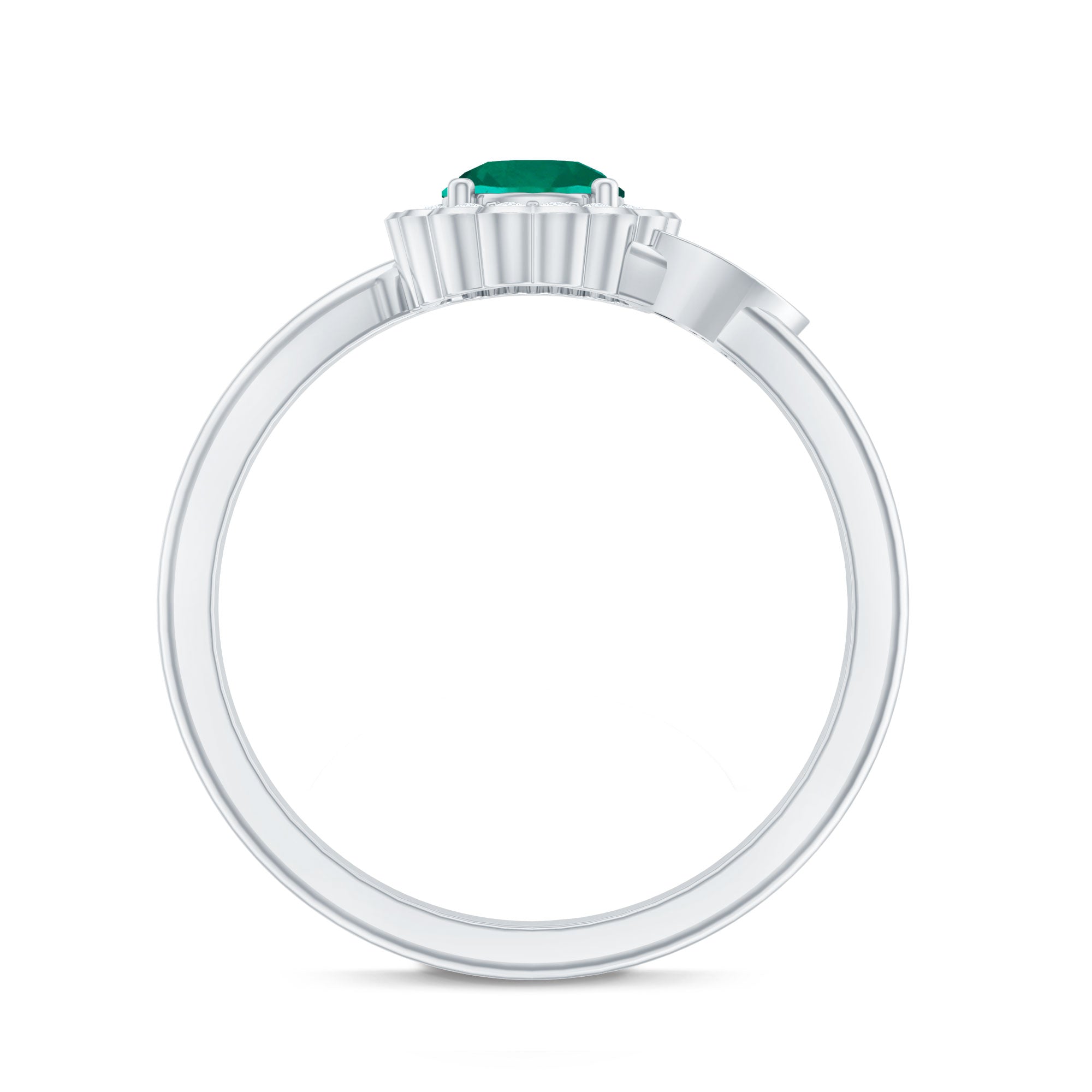 Nature Inspired Lab Grown Emerald Promise Ring with Diamond Halo