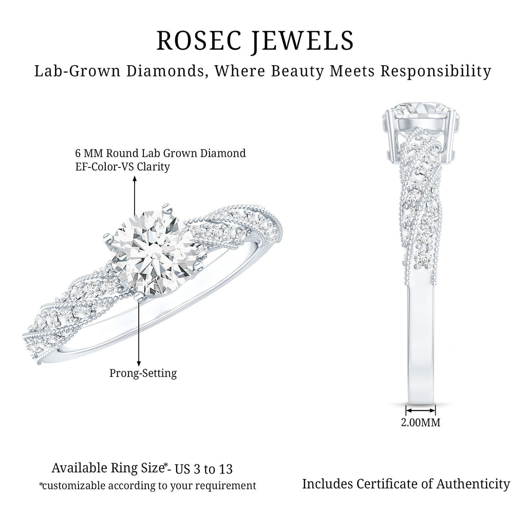 Round Shape Lab Grown Diamond Solitaire Engagement Ring