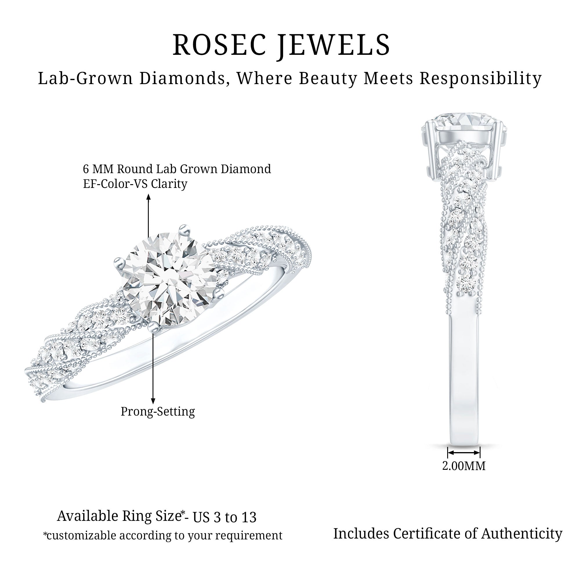 Round Shape Lab Grown Diamond Solitaire Engagement Ring