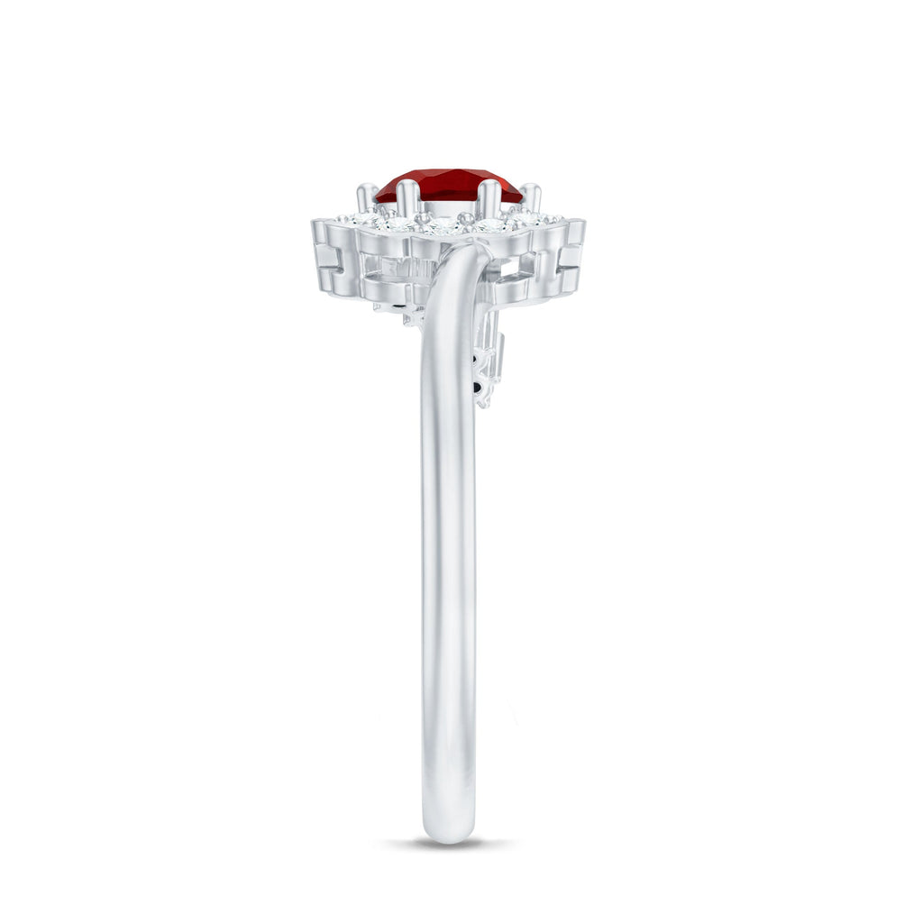 Certified Lab Created Ruby and Diamond Flower Engagement Ring