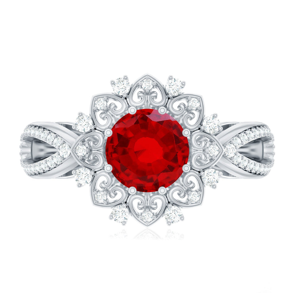 Lab Grown Ruby and Diamond Antique Looking Engagement Ring For Women