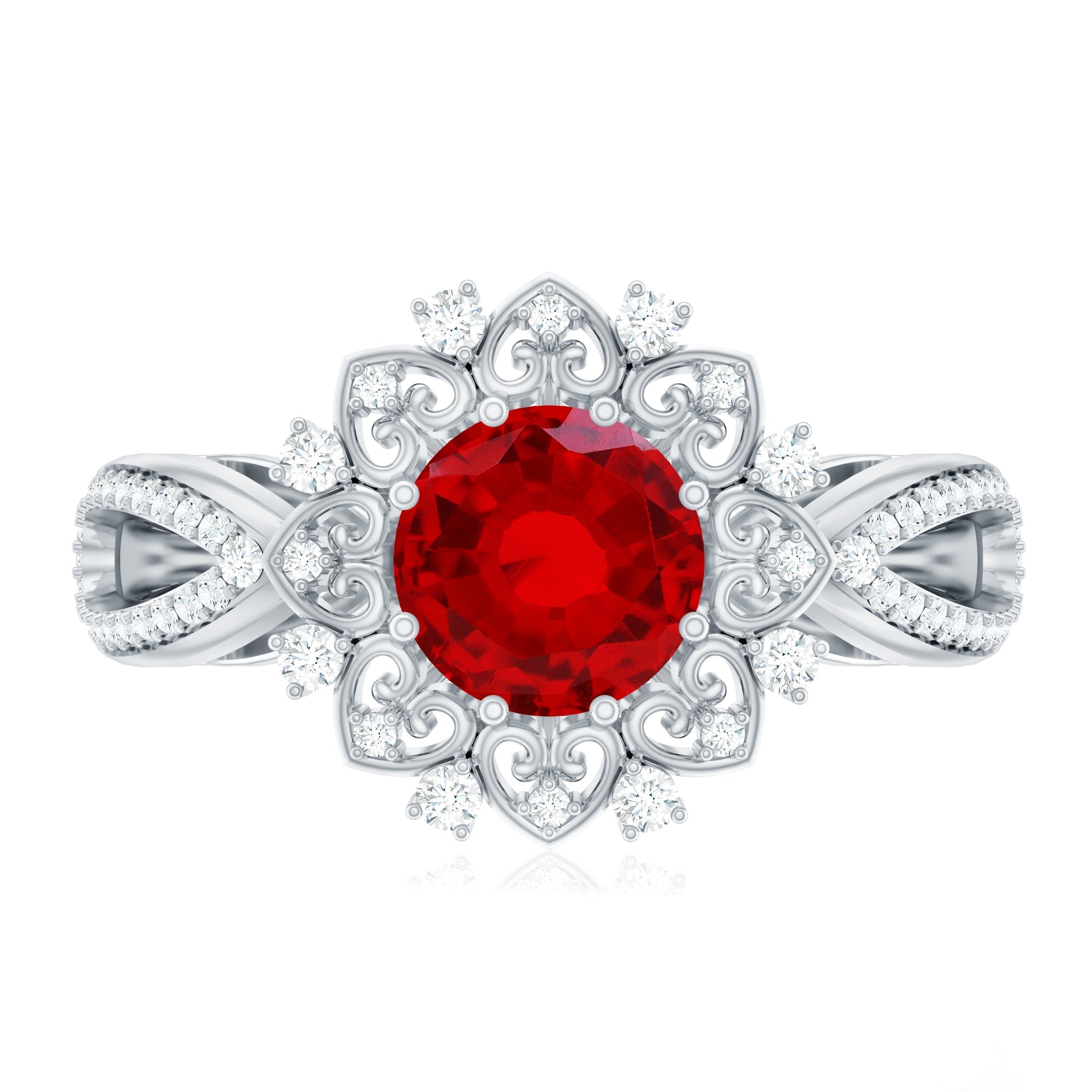 Lab Grown Ruby and Diamond Antique Looking Engagement Ring For Women