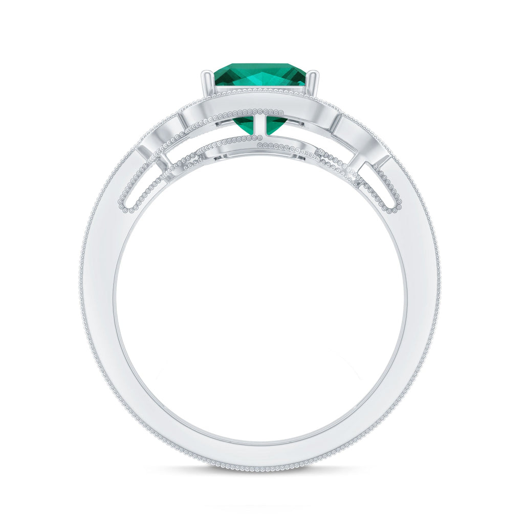 Lab Grown Emerald Vintage Inspired Engagement Ring with Diamond