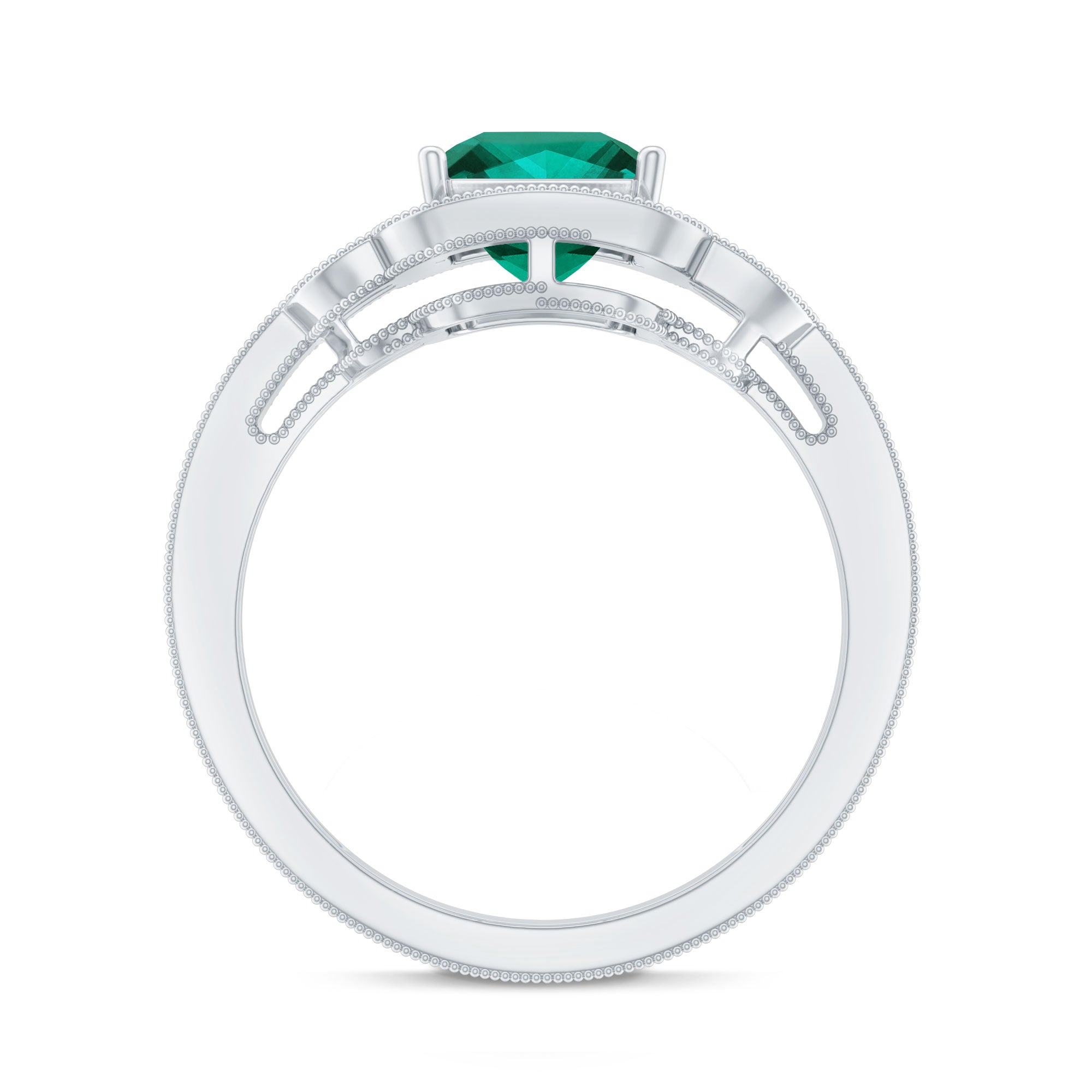 Lab Grown Emerald Vintage Inspired Engagement Ring with Diamond