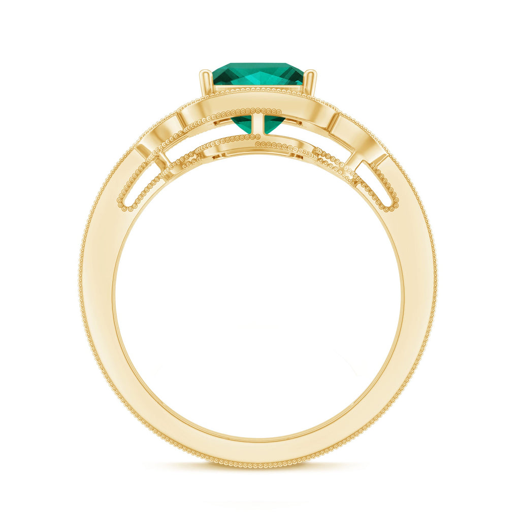 Lab Grown Emerald Vintage Inspired Engagement Ring with Diamond