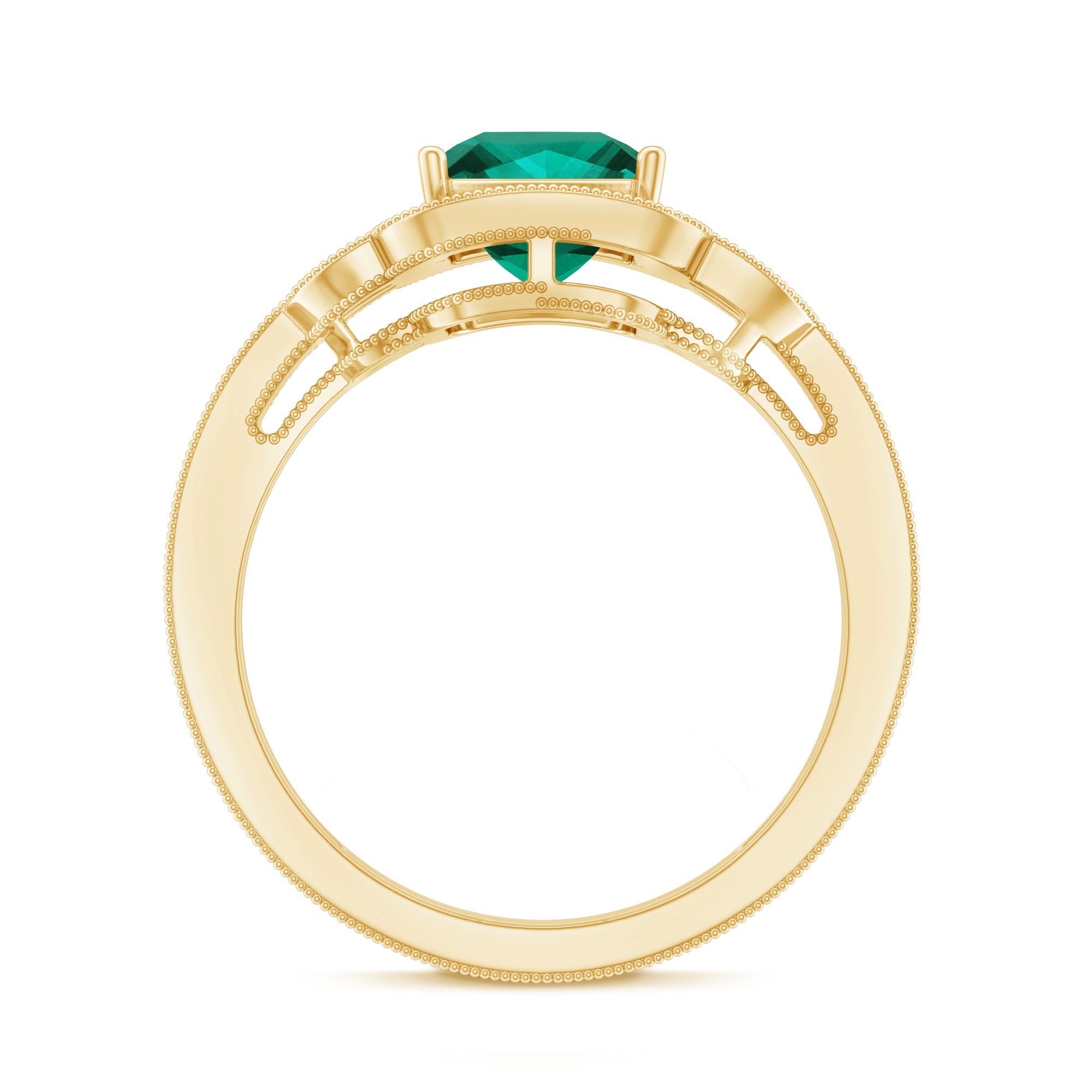 Lab Grown Emerald Vintage Inspired Engagement Ring with Diamond