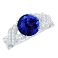 Designer 2.7 Carat Lab Grown Blue Sapphire Statement Engagement Ring with Diamond