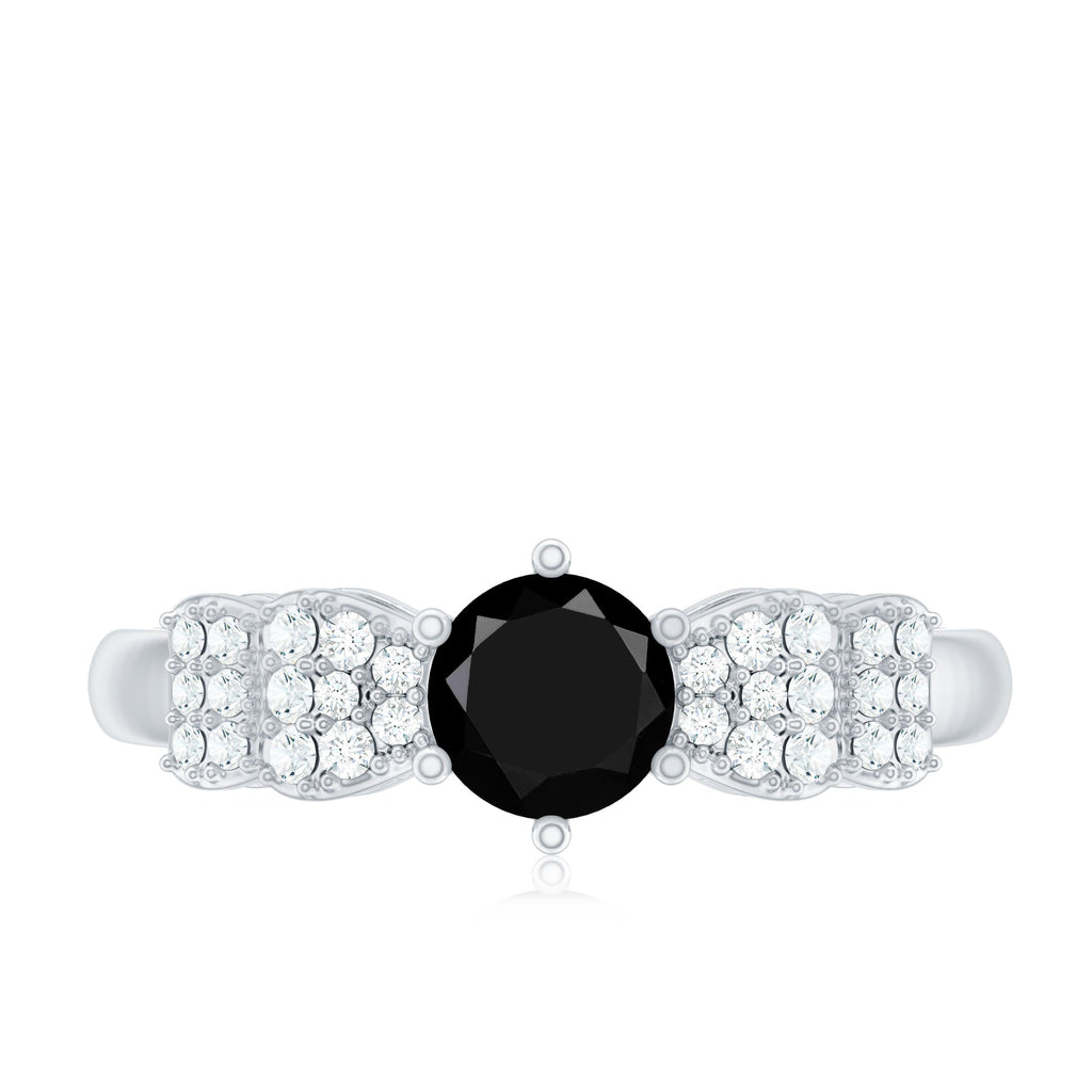 Certified 0.84 Carat Lab Grown Black Diamond Solitaire Engagement Ring with White Diamond