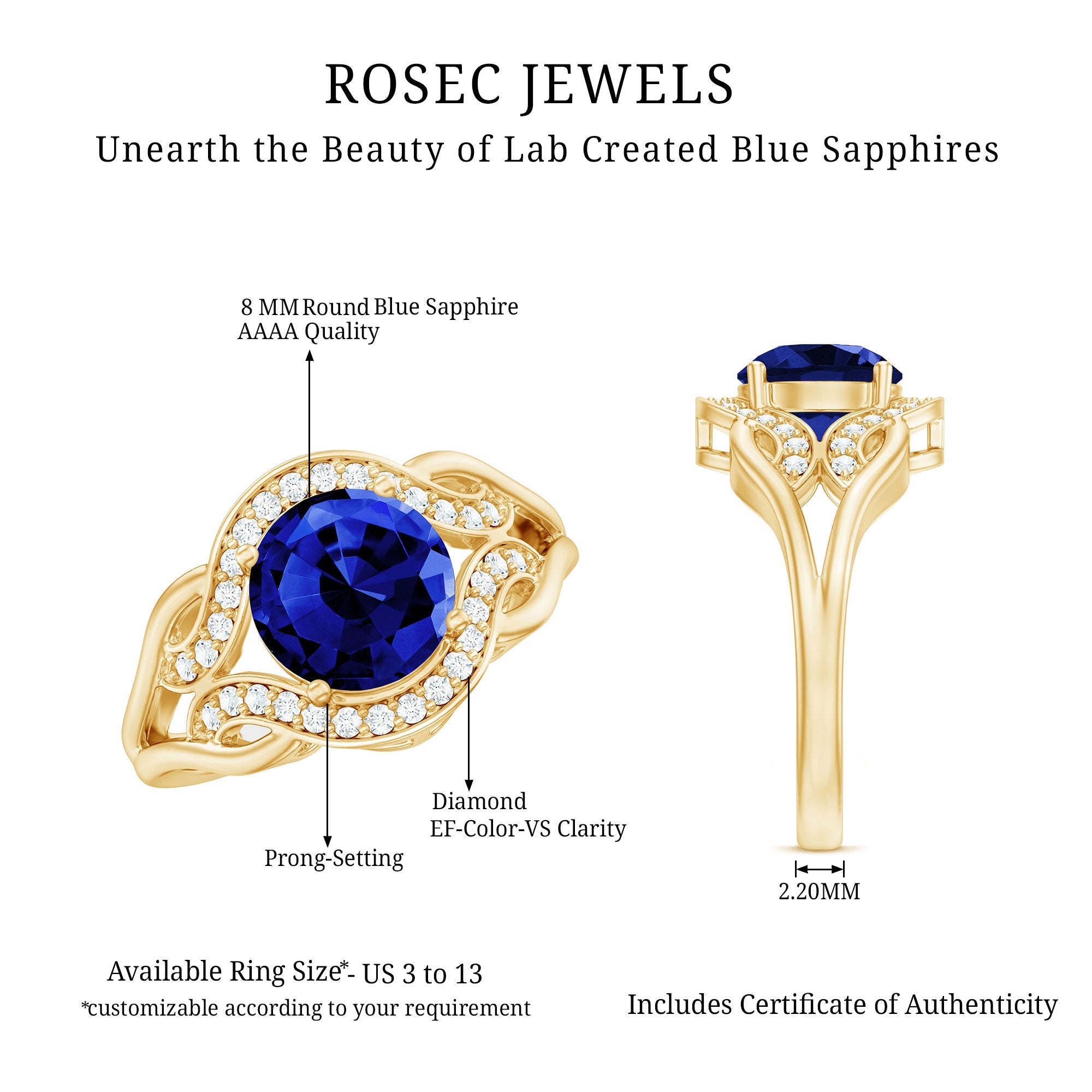 Certified Lab Grown Blue Sapphire Antique engagement ring with Diamond