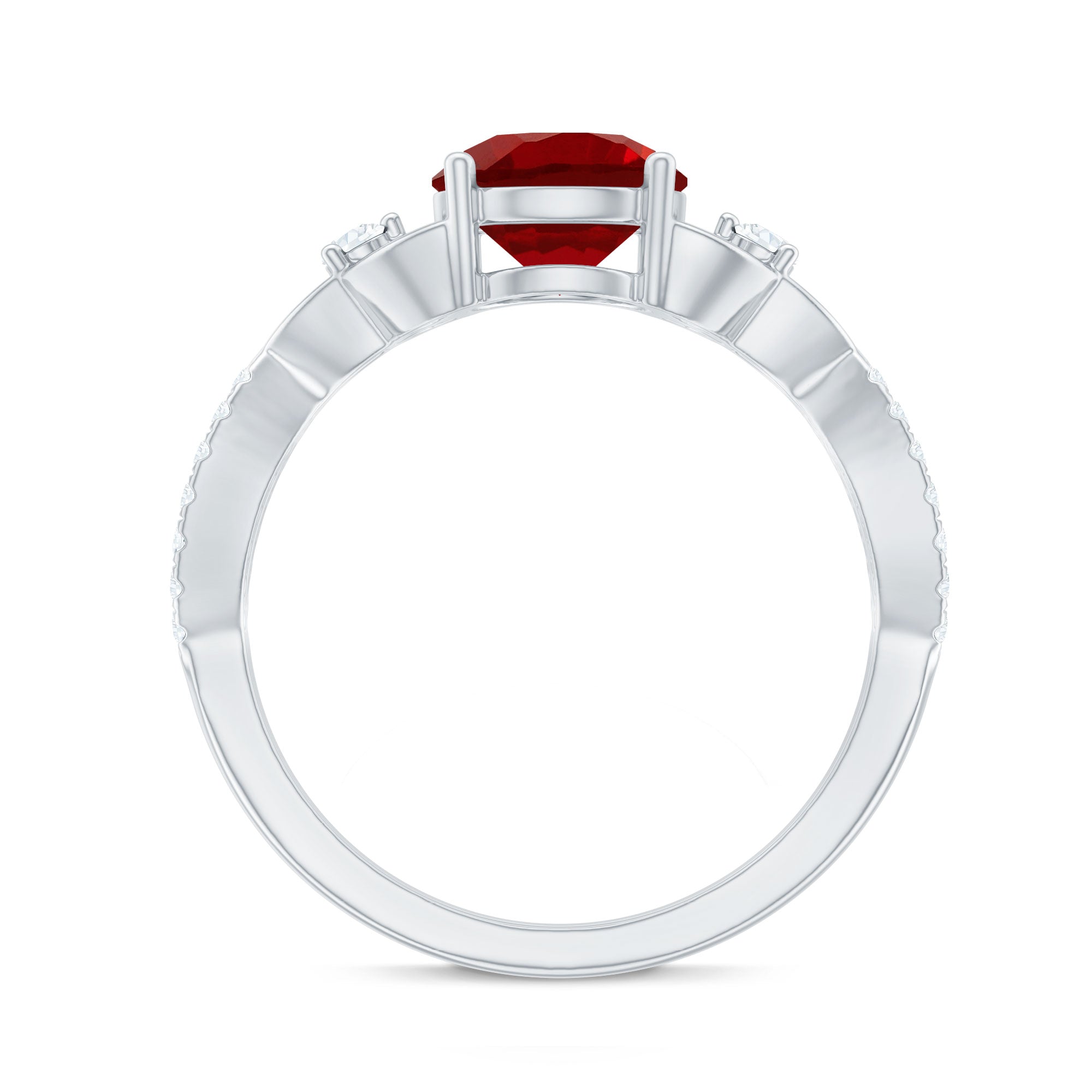 Certified Lab Created Ruby Solitaire Engagement Ring with Diamonds