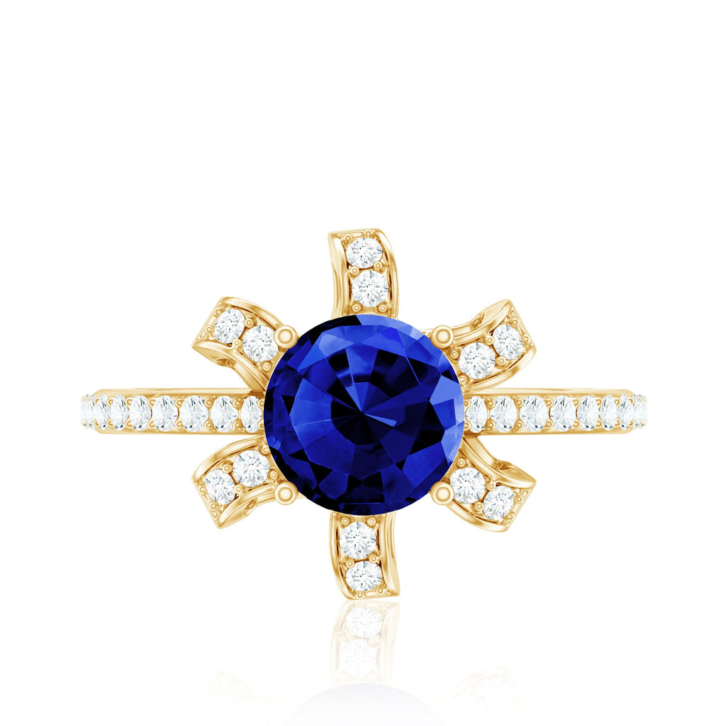 Nature Inspired 2.7 Carat Lab Grown Blue Sapphire Diamond Engagement  Ring
