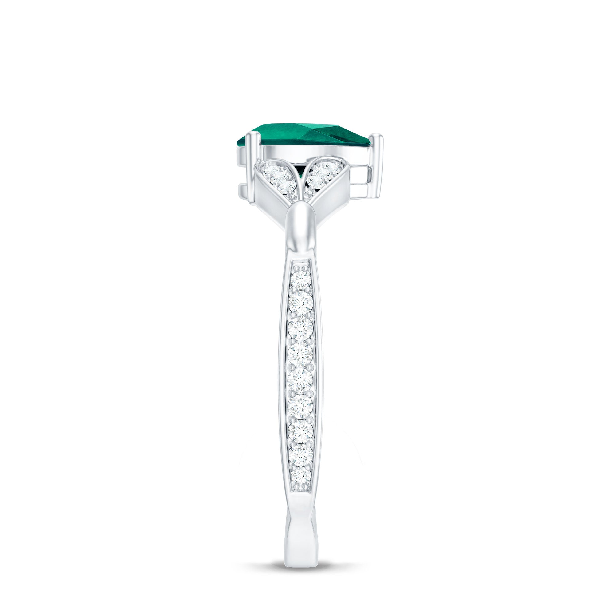 Pear Shape Lab Grown Emerald Teardrop Engagement Ring With Diamond