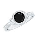 1.6 Carat Lab Grown Black Diamond Engagement Ring with White Diamond Halo