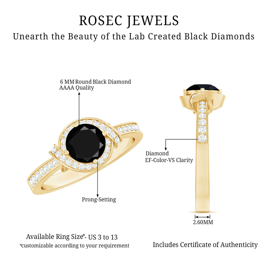 1.6 Carat Lab Grown Black Diamond Engagement Ring with White Diamond Halo