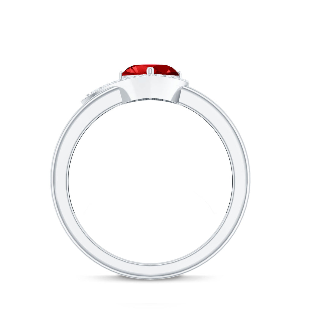 6 MM Lab Grown Ruby Heart Engagement Ring with Diamond Halo