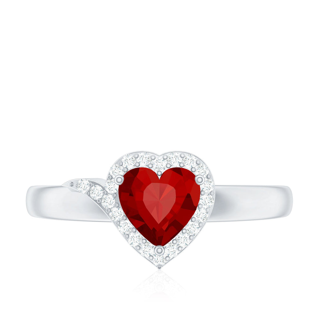 6 MM Lab Grown Ruby Heart Engagement Ring with Diamond Halo