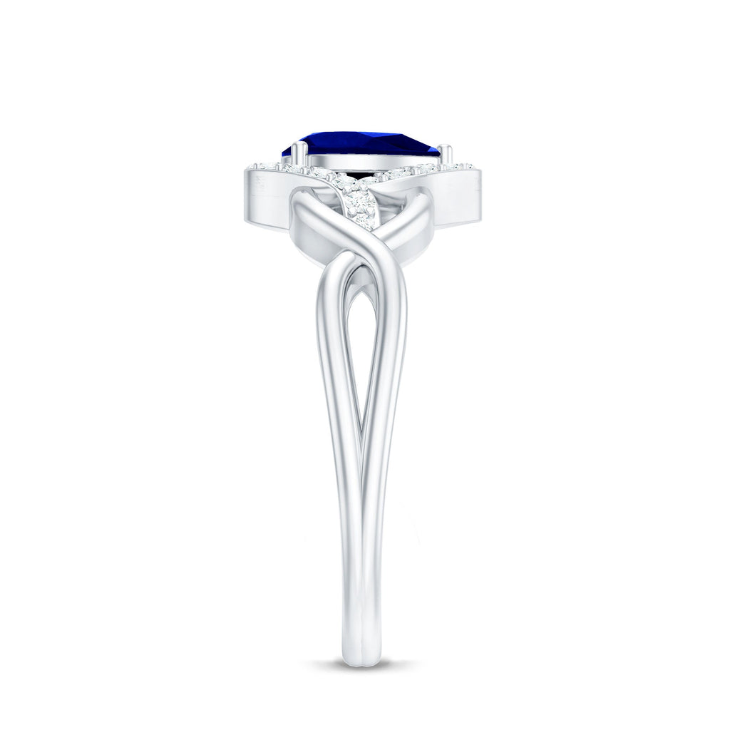 Certified 1.6 Carat Lab Grown Blue Sapphire Diamond Teardrop Engagement Ring with Crossover Shank