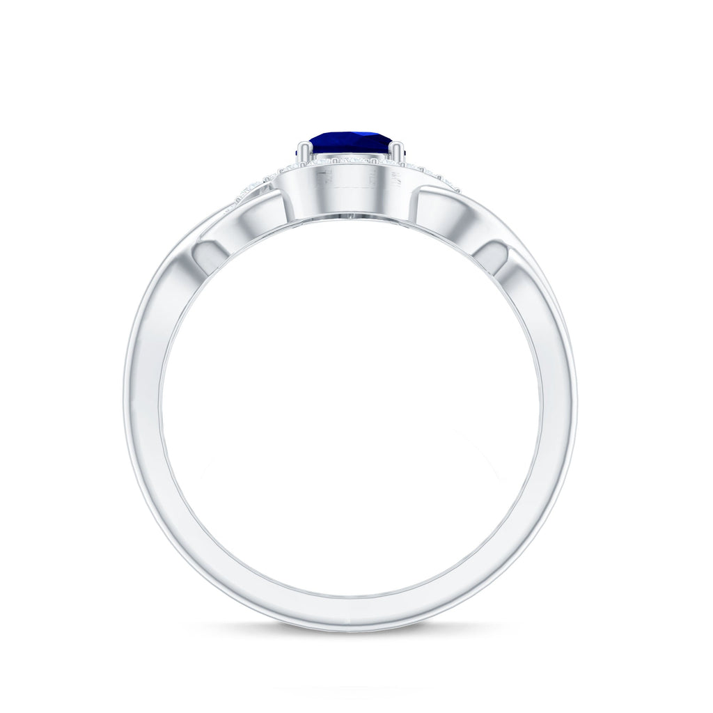 Certified 1.6 Carat Lab Grown Blue Sapphire Diamond Teardrop Engagement Ring with Crossover Shank