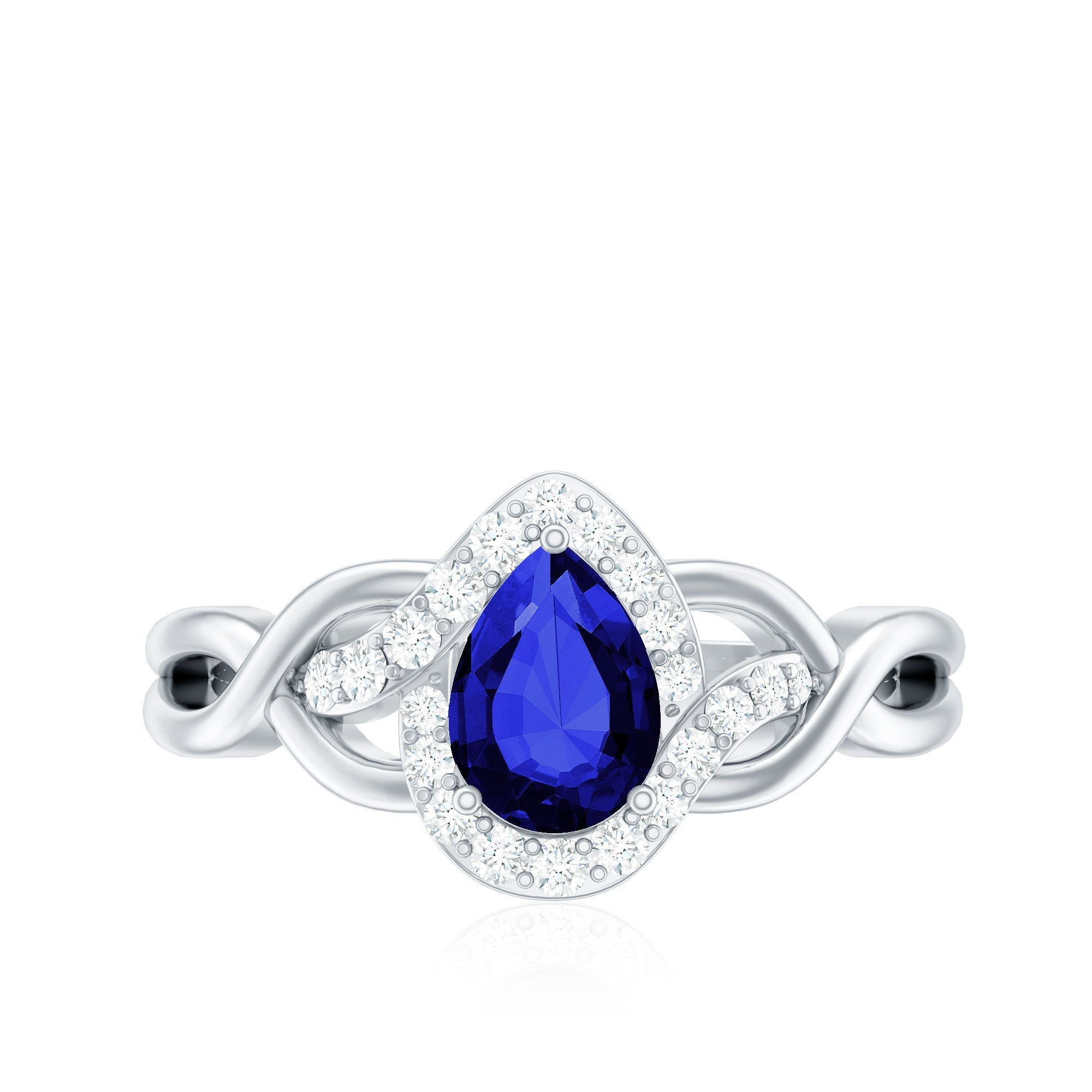 Certified 1.6 Carat Lab Grown Blue Sapphire Diamond Teardrop Engagement Ring with Crossover Shank