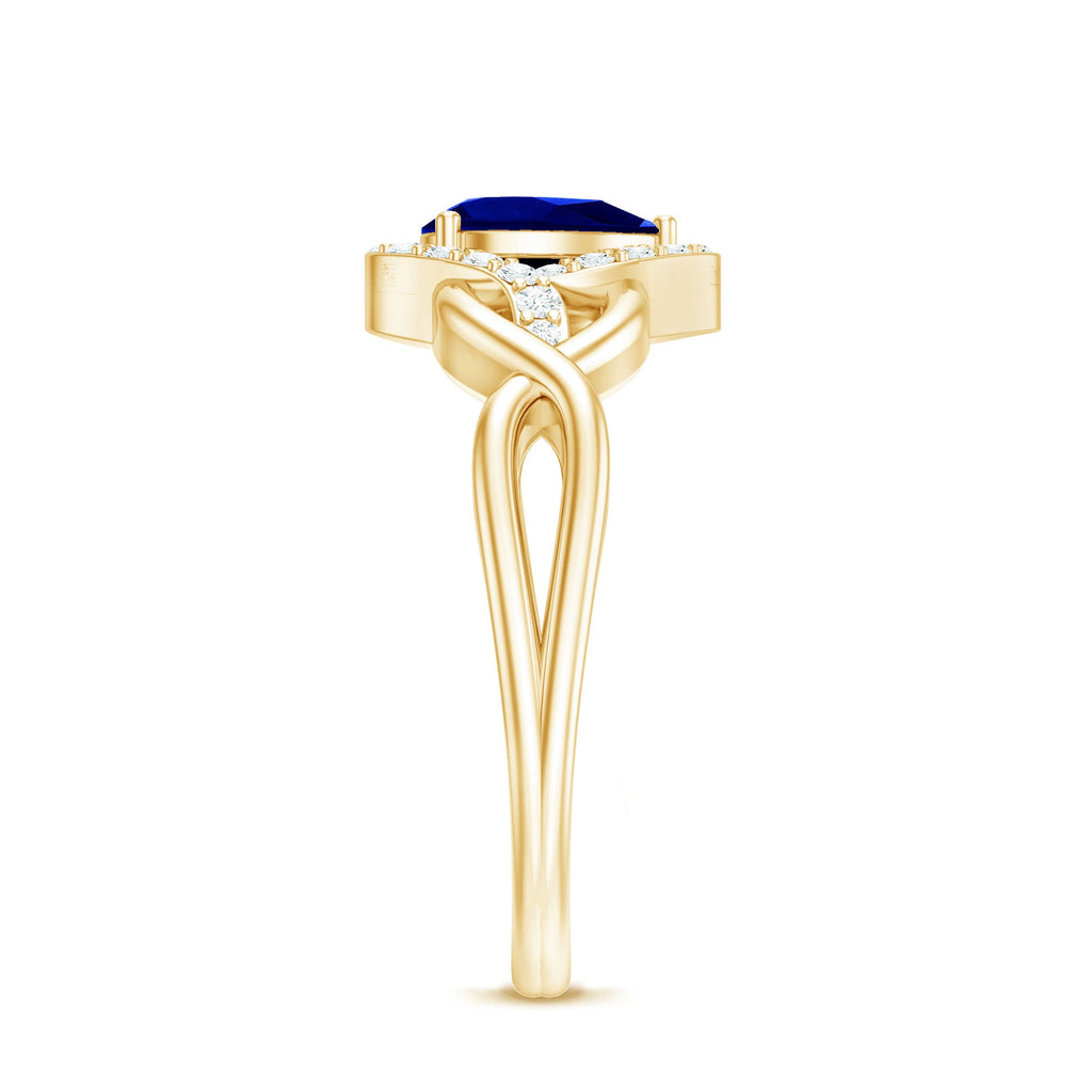 Certified 1.6 Carat Lab Grown Blue Sapphire Diamond Teardrop Engagement Ring with Crossover Shank