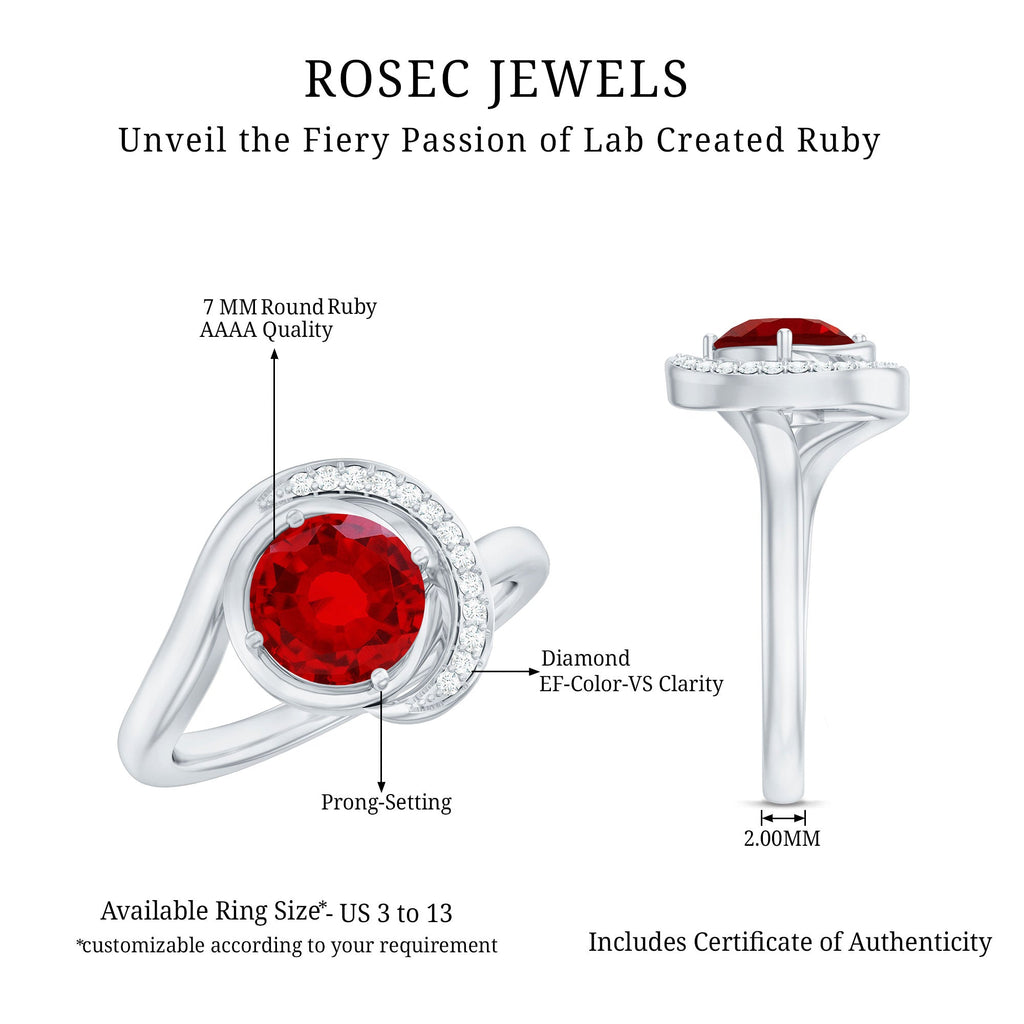 Certified 7MM Lab Created Ruby Engagement Ring with Diamond Half Halo