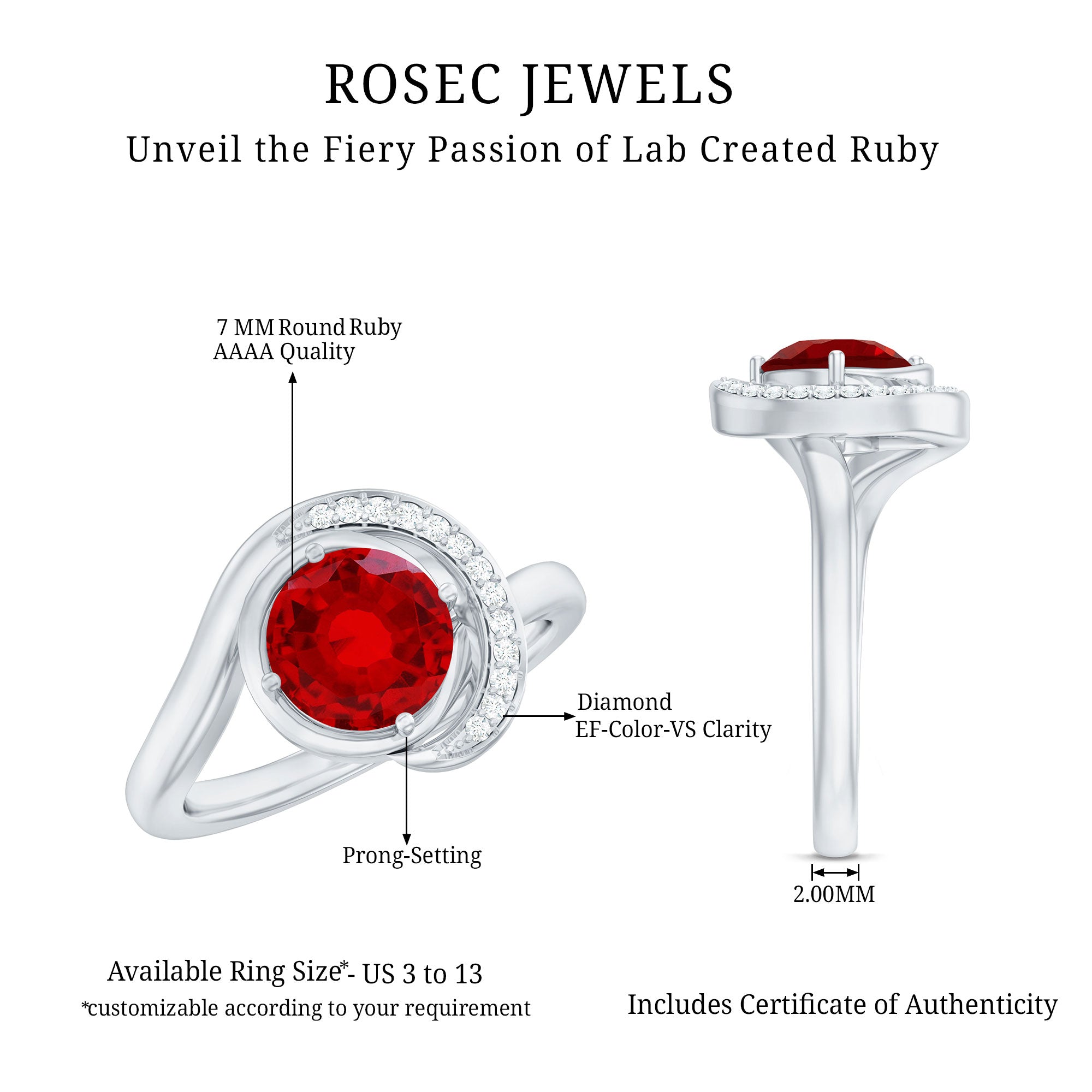 Certified 7MM Lab Created Ruby Engagement Ring with Diamond Half Halo