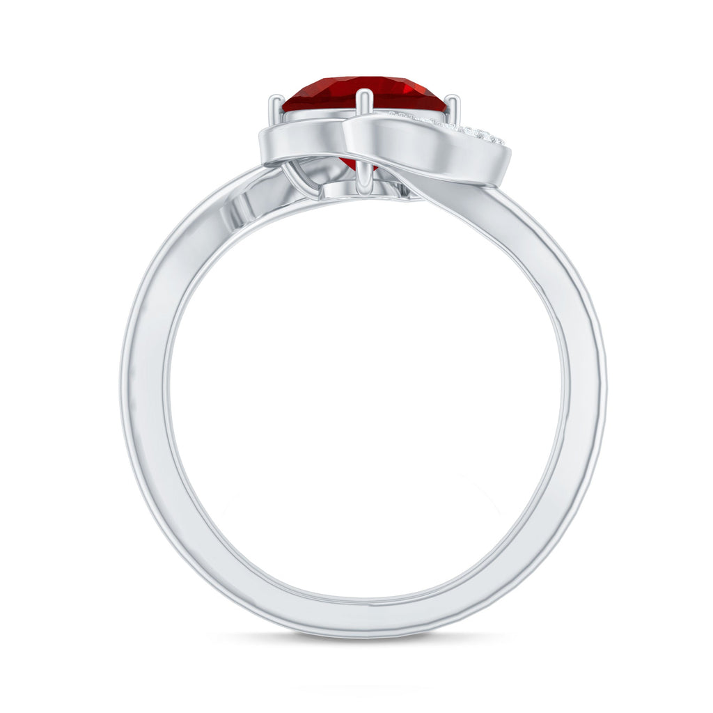 Certified 7MM Lab Created Ruby Engagement Ring with Diamond Half Halo