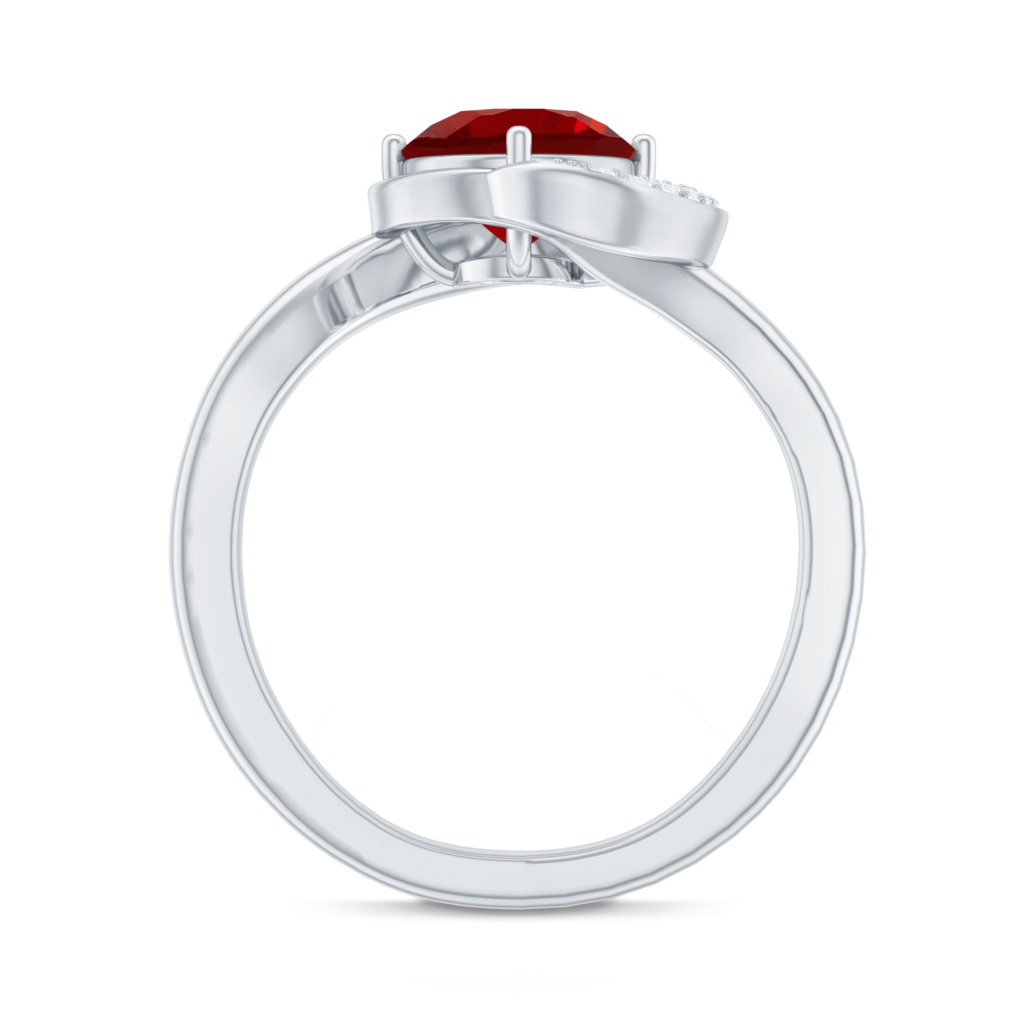 Certified 7MM Lab Created Ruby Engagement Ring with Diamond Half Halo