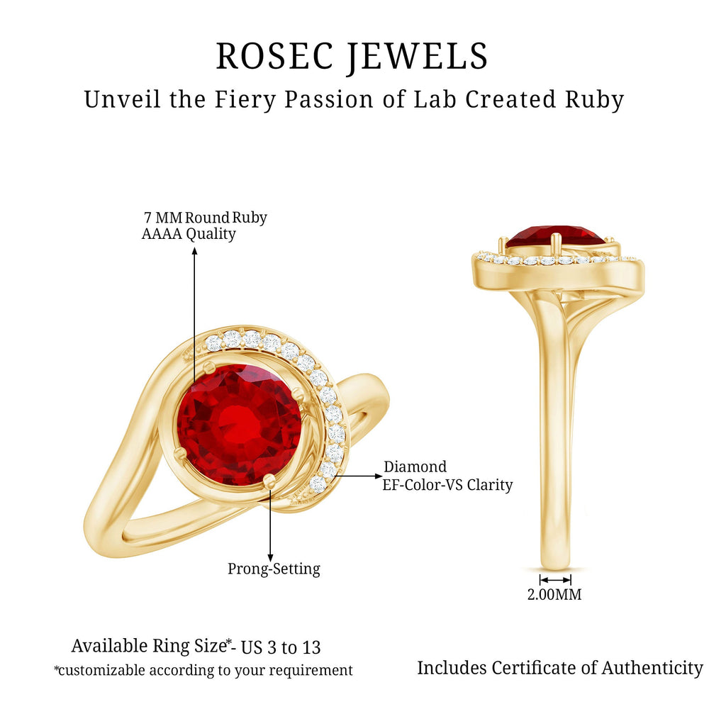 Certified 7MM Lab Created Ruby Engagement Ring with Diamond Half Halo