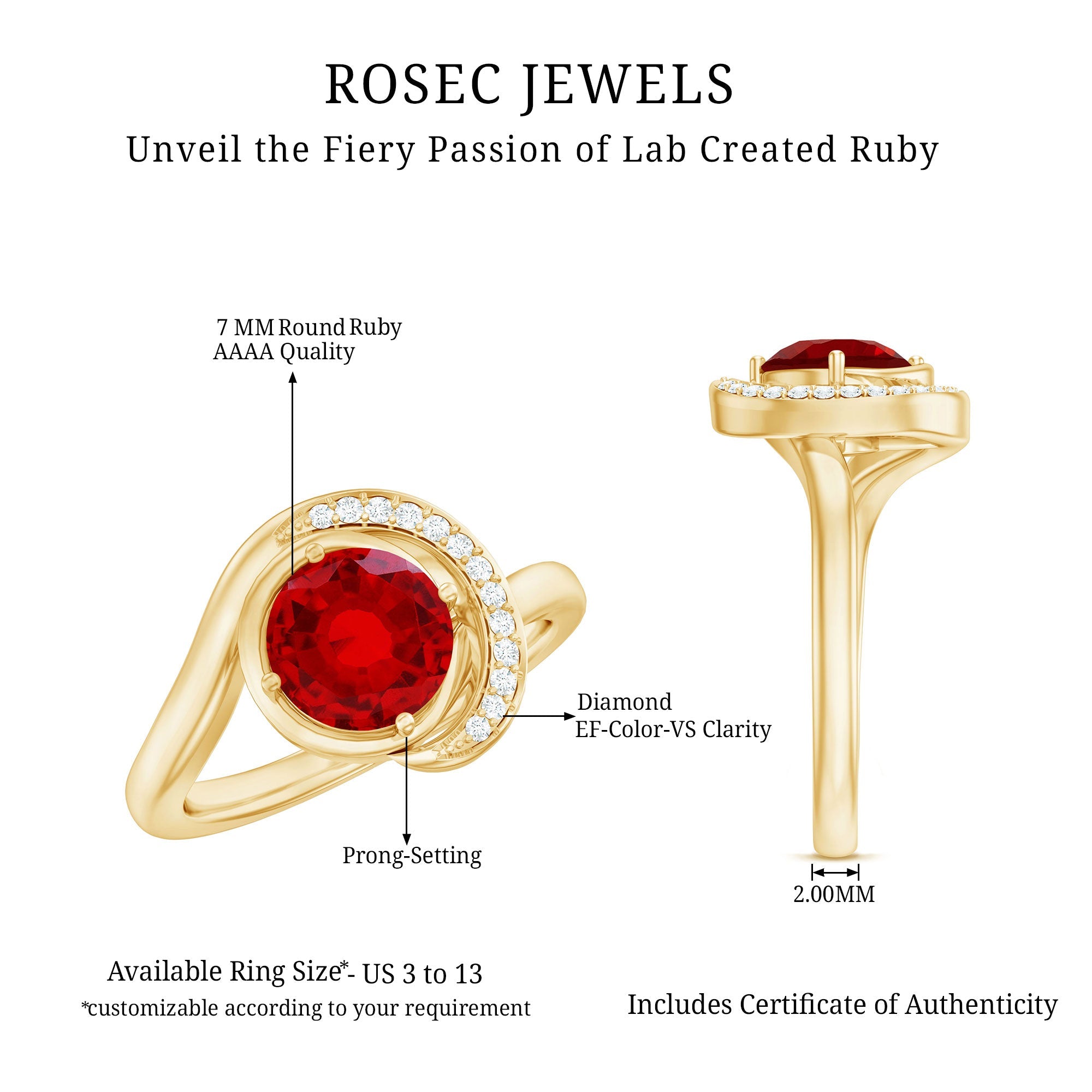 Certified 7MM Lab Created Ruby Engagement Ring with Diamond Half Halo