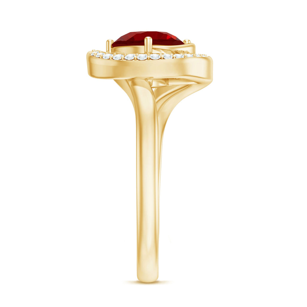 Certified 7MM Lab Created Ruby Engagement Ring with Diamond Half Halo
