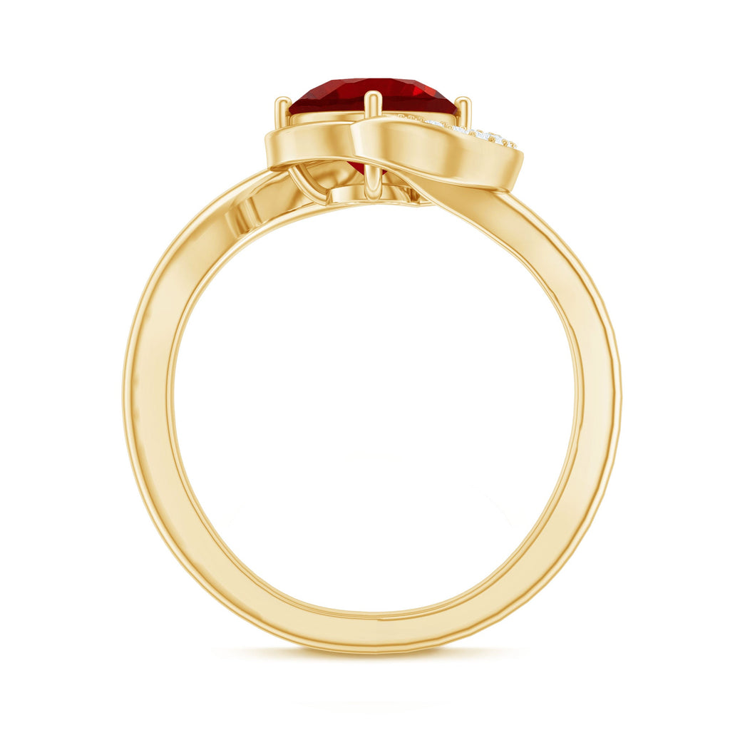 Certified 7MM Lab Created Ruby Engagement Ring with Diamond Half Halo