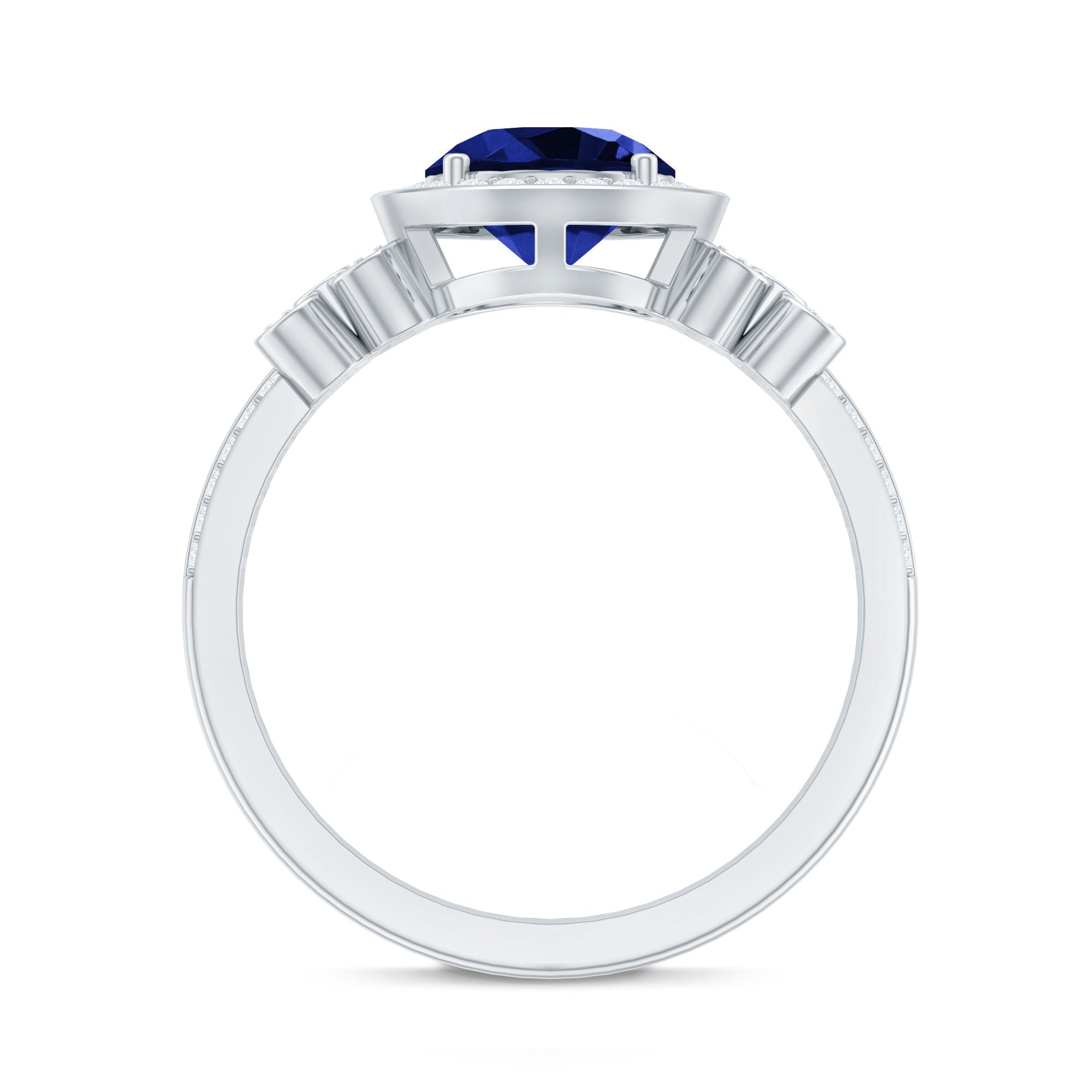 Certified 2.7 Carat Lab Grown Blue Sapphire Halo Engagement Ring with Diamond Flower
