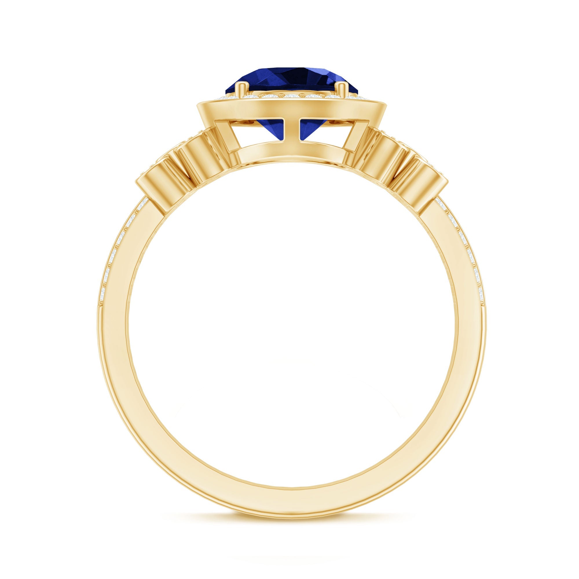 Certified 2.7 Carat Lab Grown Blue Sapphire Halo Engagement Ring with Diamond Flower
