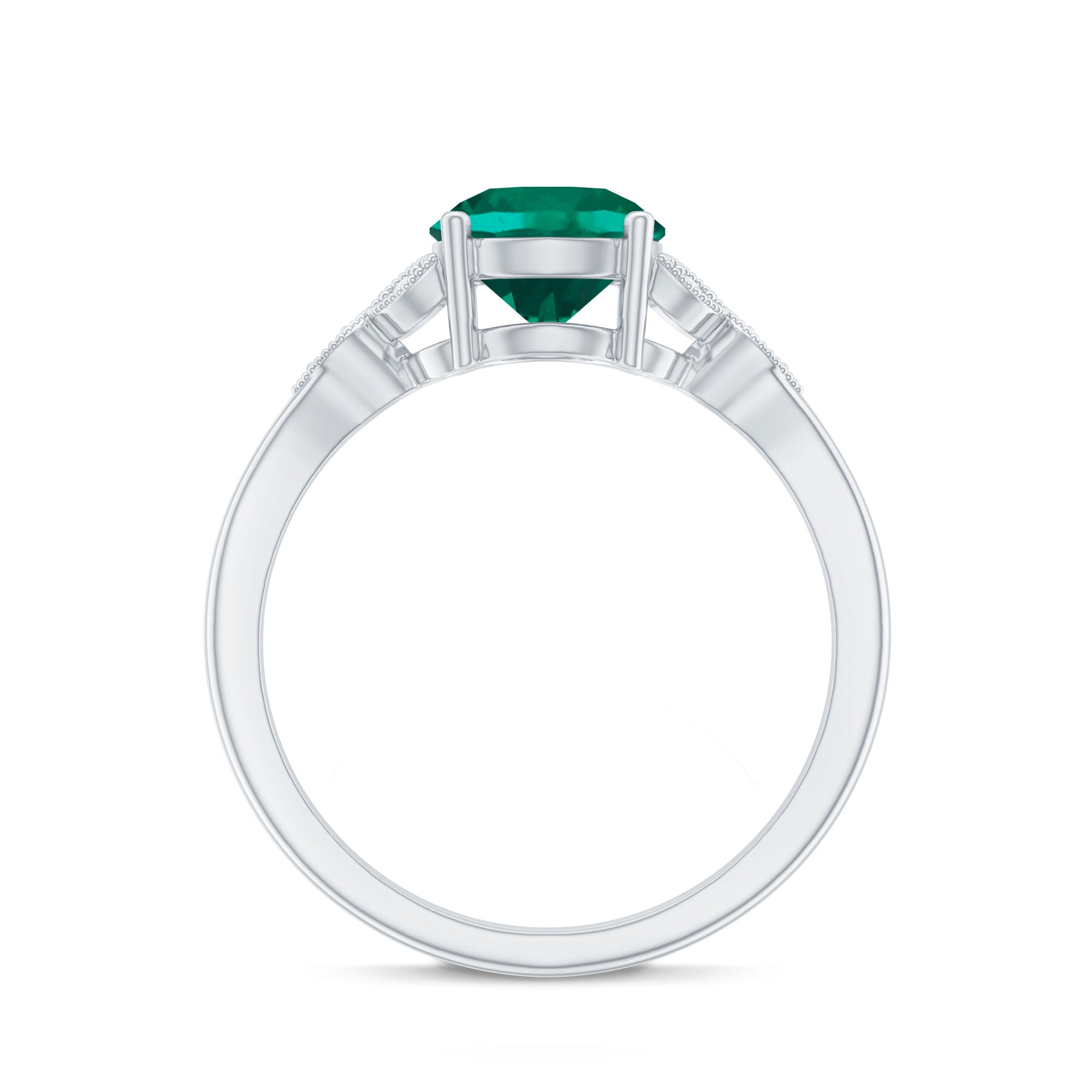 Lab Created Emerald Solitaire Engagement Ring With Diamond