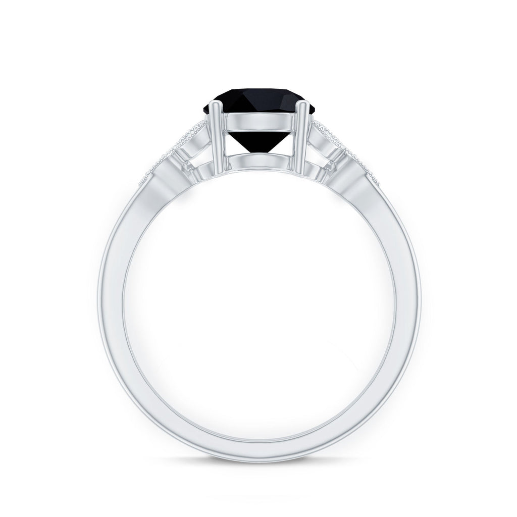 Certified 2 Carat Lab Grown Black Diamond Solitaire Engagement Ring with White Diamond