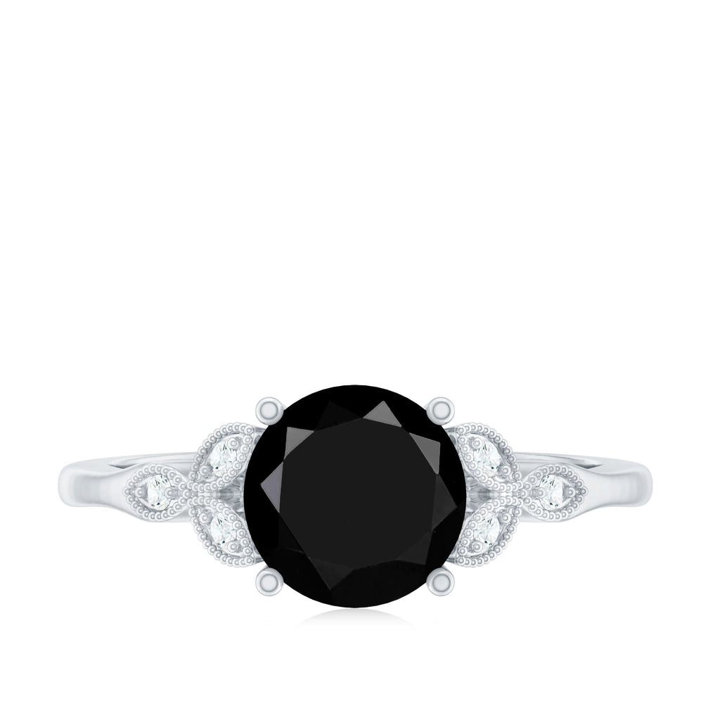 Certified 2 Carat Lab Grown Black Diamond Solitaire Engagement Ring with White Diamond