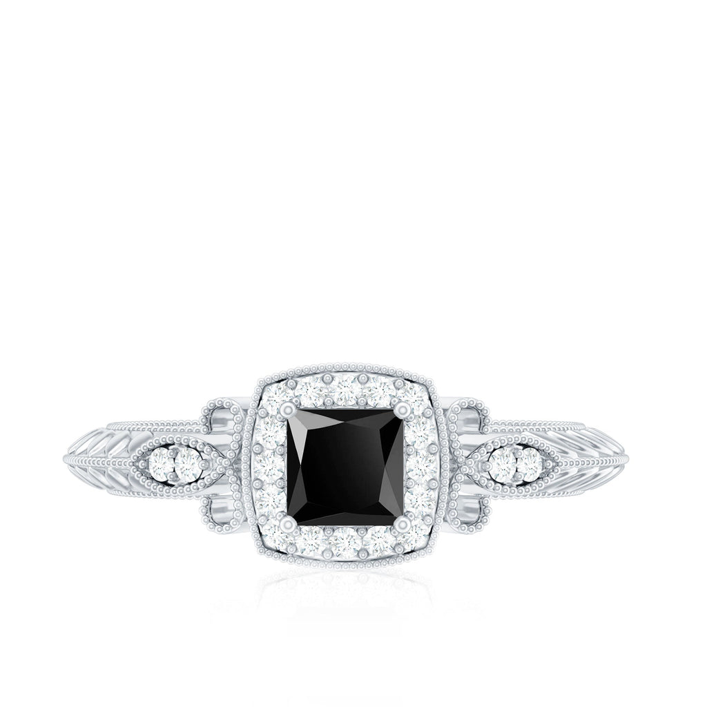 Vintage Looking 1 Carat Lab Grown Black and White Diamond Engagement Ring
