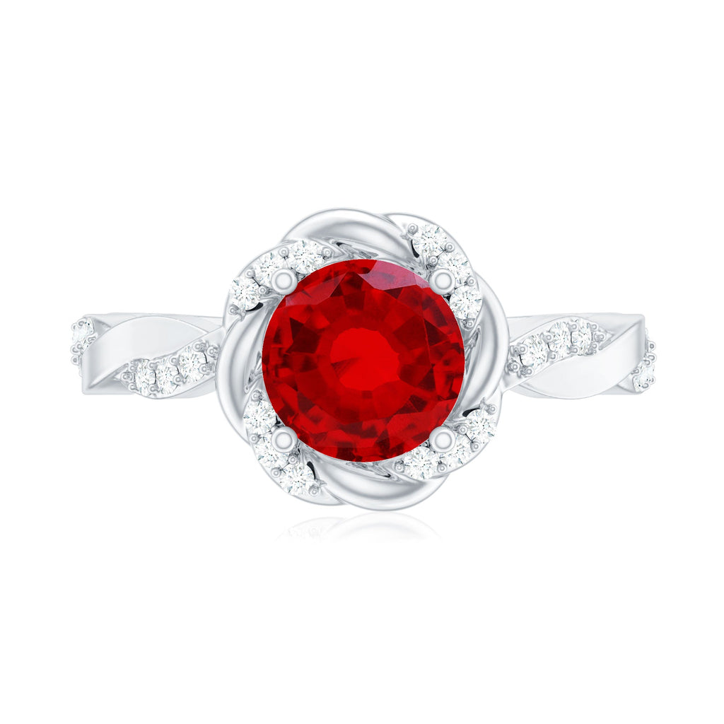 Lab Grown Ruby and Diamond Engagement Ring with Twisted Rope Design