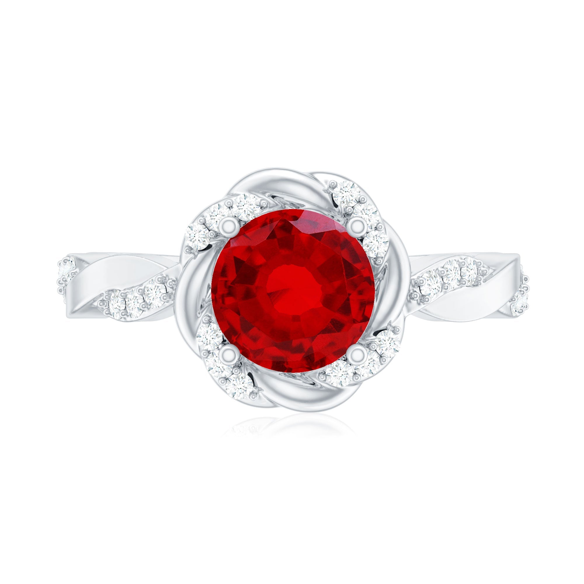 Lab Grown Ruby and Diamond Engagement Ring with Twisted Rope Design