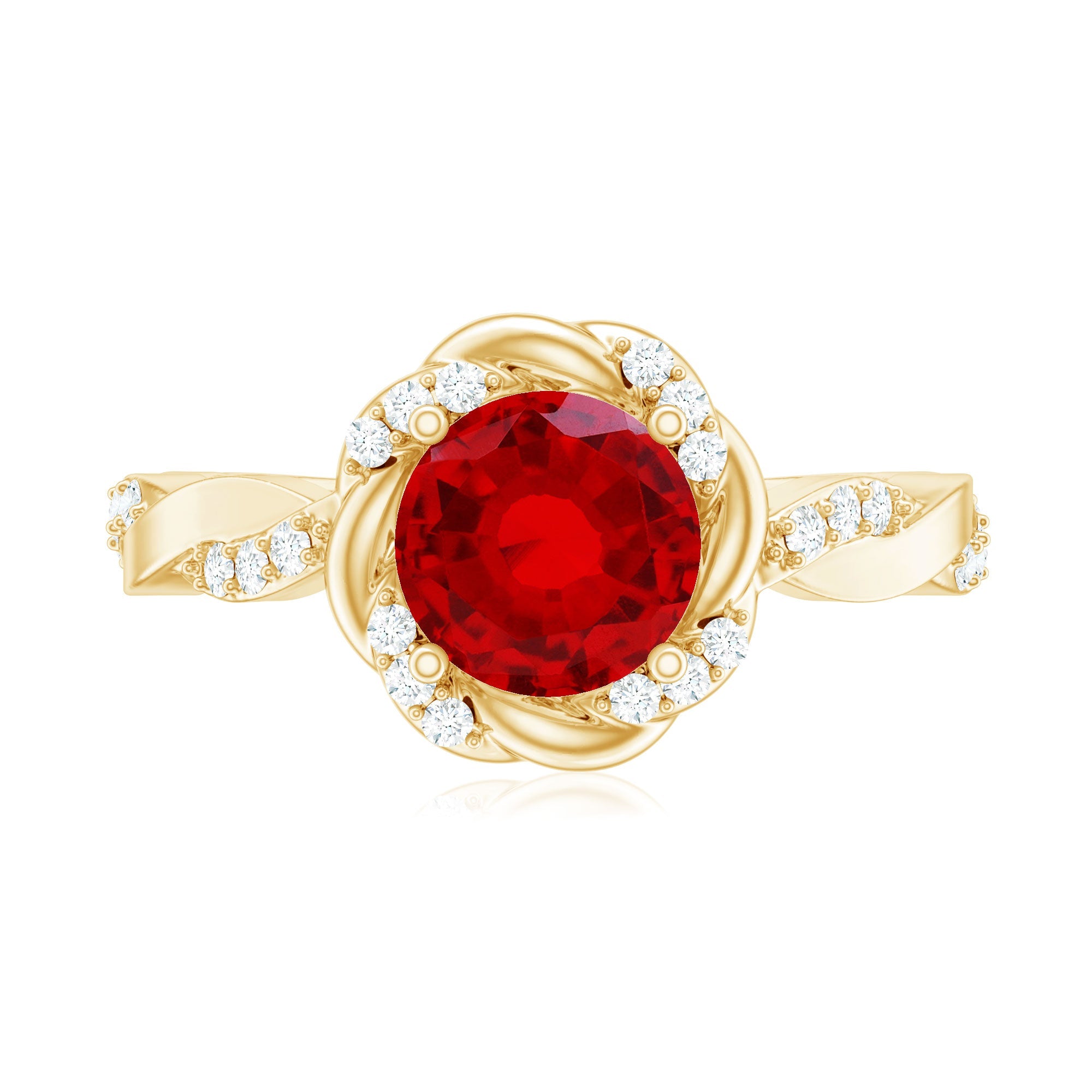 Lab Grown Ruby and Diamond Engagement Ring with Twisted Rope Design